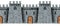 Seamless castle wall background, medieval vector stone fortress facade, wooden door, windows.