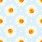 Seamless chamomile pattern on blue background.