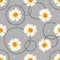 Seamless chamomile pattern on light gray background with doodles