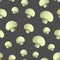 Seamless champignon mushroom pattern on dark backdrop. realistic edible mushroom background. cartoon champignon mushroom