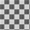 Seamless checkered chess monochrome pattern. Black squares consisting of circles on white back. Pattern for clothing