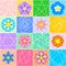 Seamless checkered image with .beautiful multicoloured flowers and abstract patterns. Vector design