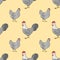 Seamless chicken pattern with farm birds - roosters and hens.