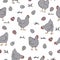 Seamless chicken pattern with hens and colored eggs. Ester vector illustration