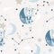 Seamless childish pattern with cute bears on clouds, moon, stars. Creative scandinavian style kids texture for fabric, wrapping,