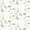 Seamless childish pattern with cute bunny silhouette in forest.