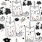 Seamless childish pattern with cute fairy cat unicorn. Creative blackand white kids texture for fabric, wrapping, textile,