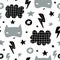 Seamless childish pattern with cute hero mask, flas, star,cloud. Creative kids texture for fabric, wrapping, textile, wallpaper,