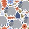 Seamless childish pattern with funny sheeps, leaves and flowers