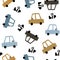 Seamless childish pattern with hand cartoon drawn cars. Creative kids texture for fabric, wrapping, textile, wallpaper, apparel.