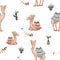 Seamless childish pattern with hand drawn cute camels and cactus. Creative ethnic kids texture for fabric, scrapbooking, wrapping,