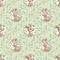 Seamless childish pattern Kangaroo mom and baby  on a eucalyptus tree branches with leaves. Seamless Patterns. Cute Cartoon Charac