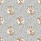 Seamless childish pattern Kangaroo mom and baby  on a eucalyptus tree branches with leaves. Seamless Patterns. Cute Cartoon Charac