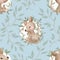 Seamless childish pattern Kangaroo mom and baby  on a eucalyptus tree branches with leaves. Seamless Patterns. Cute Cartoon Charac