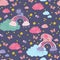 Seamless childish pattern with lion, elephant, butterfly,clouds, rainbow and stars.