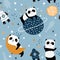 Seamless childish pattern with slepping pandas on moons and starry sky. Creative kids texture for fabric, wrapping, textile,