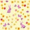 Seamless childish swatch with cute flowers, aquarelle butterflies, hand painted rabbit