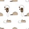 Seamless children`s pattern objects, shoes sneakers, player, headphones, cap.