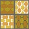 Seamless chinese geometric pattern with traditional symbols. Asian ethnic ornament. Vector set of 4. Use for wallpaper, pattern