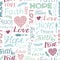 Seamless christian colorful pattern with hand lettering words Faith, Hope, Love, Peace and hearts