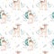 Seamless Christmas baby deer seamless pattern. Hand drawn winter backgraund with deer, snowflakes. Nursery xmas animal