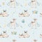 Seamless Christmas baby deer seamless pattern. Hand drawn winter backgraund with deer, snowflakes. Nursery xmas animal