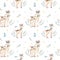 Seamless Christmas baby deer seamless pattern. Hand drawn winter backgraund with deer, snowflakes. Nursery xmas animal