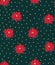 Seamless Christmas background with red poinsettias and gold beads.
