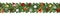 Seamless christmas banner with pine branches, christmas balls, pine cones, snowflakes, gift boxes, gingerbreads, gold pearls and c