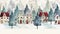 Seamless Christmas image. Houses, garlands, snow. Watercolor style. AI generated