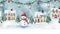 Seamless Christmas image. Houses and snowmen. Watercolor style. AI generated.