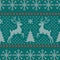 Seamless Christmas nordic knitting vector pattern with fir-trees, snowflakes, deer, snow and decorative stripes