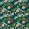 Seamless Christmas pattern with flowers,wooden slices,leaves,branches,cotton flowers