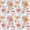 Seamless Christmas pattern with foxes and reindeers on a blue background