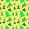 Seamless Christmas pattern with green tree decorated garlands, confetti.