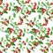 Seamless Christmas pattern with holly branches and berries.