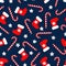 Seamless Christmas pattern with xmas socks, stars and candy canes.
