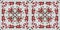 Seamless Christmas poinsettia cross stitch border. Decorative ornament in seasonal red for embroidered December holiday