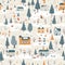 Seamless Christmas street concept, Scandinavian style white paper buildings with funny Santa Claus and snowmen. By AI Generative