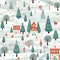 Seamless Christmas street concept, Scandinavian style white paper buildings with funny Santa Claus and snowmen. Generative AI