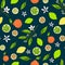 Seamless citrus pattern with yellow lemons, bitter oranges, limes