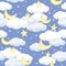 Seamless Cloud Moon Star Pattern With Blue Color Starry Sky