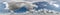 seamless cloudy blue skydome 360 hdri panorama view with flock of birds in awesome clouds with zenith for use in 3d graphics or