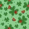 Seamless clover texture with ladybugs. Vector pattern