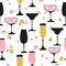 Seamless cocktail pattern. Vector alcohol background with glasses