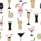 Seamless cocktails pattern. Vector alcohol background with wine, martini glasses.