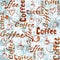 Seamless coffee lettering pattern on old newspaper paper