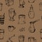 Seamless coffee pattern.glass cups, mug, coffee grinder, coffee maker, coffee beans, milk jug