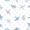 Seamless color children`s pattern cars and airplanes