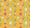 Seamless color pattern with apothecary and medical beakers, laboratory flasks